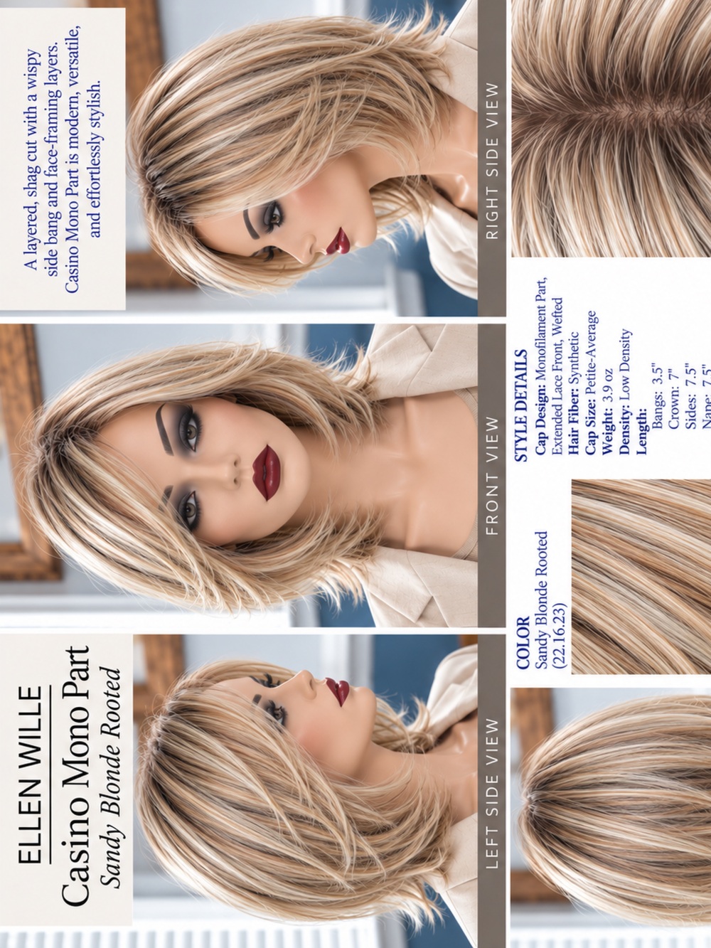 Ellen Wille Casino- Mono Part Wig in Sandy Blonde Rooted PETITE-AVERAGE